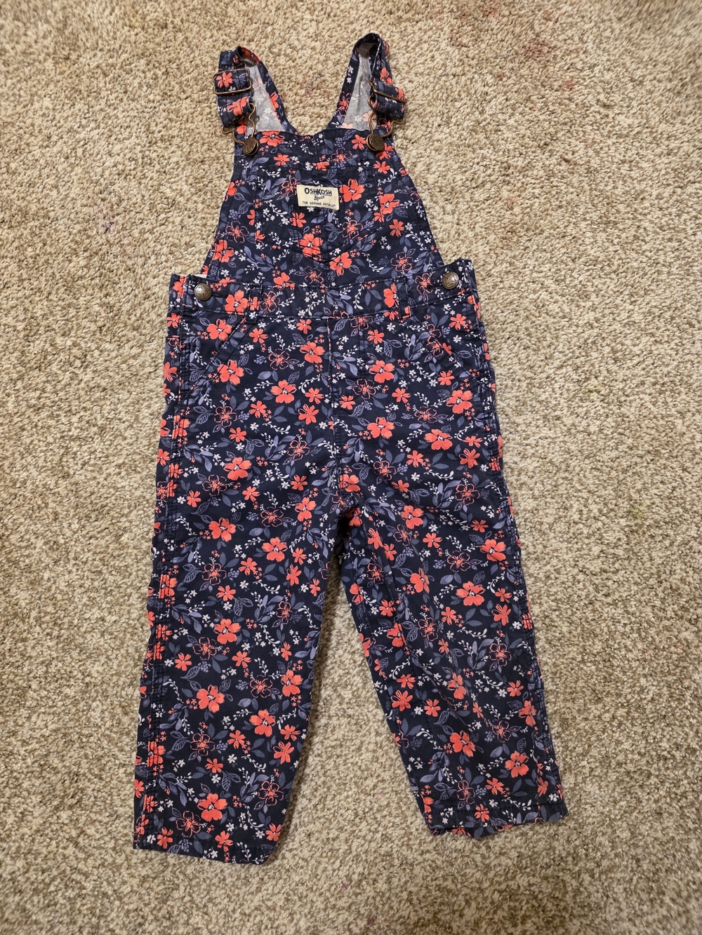 OshKosh B'gosh Floral Overalls Blue & Red Girls 24M